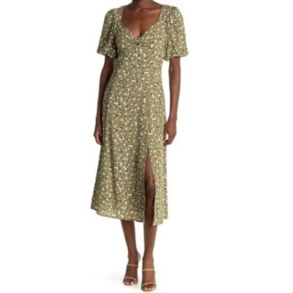Astr | Dresses | Nwt Astr The Label Bubble Sleeve Sweetheart Slit Dress